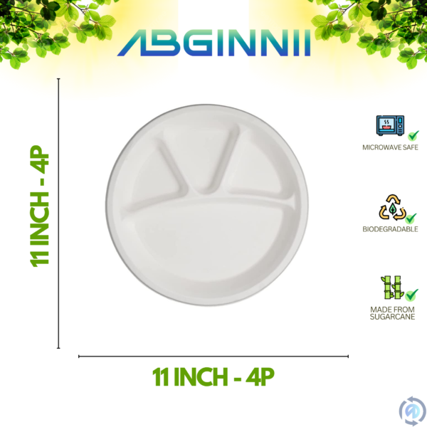 11 Inches 4 Partition Bagasse plates