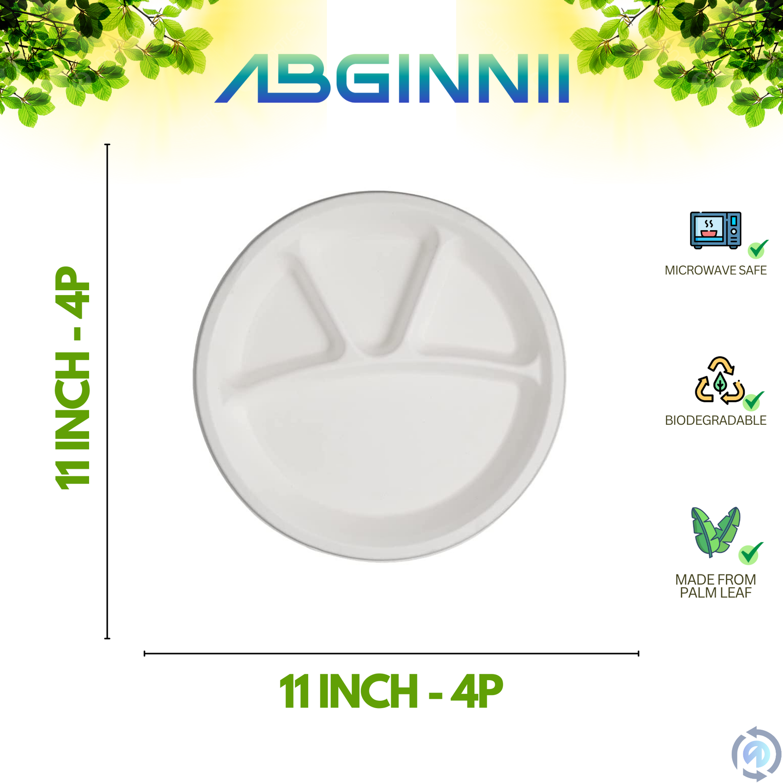 Bagasse 11 inches 4 partition plates